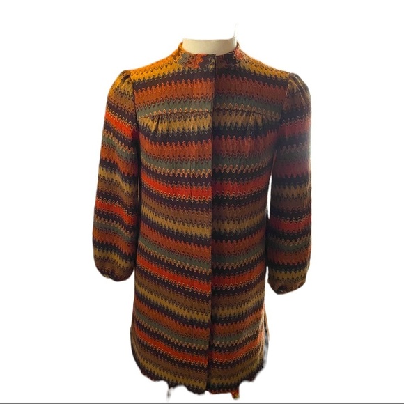 WD-NY Muted Multicolored Earth Tones Chevron Button-Front Long Jacket Cardigan M - Picture 1 of 7